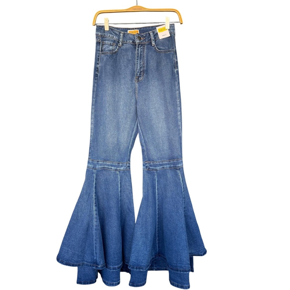 Highlight Jeans Womens Small Blue High Rise Extreme Bell Bottom Flare Festival